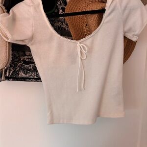 Forever 21 Cream Crop Top with Bow Detail